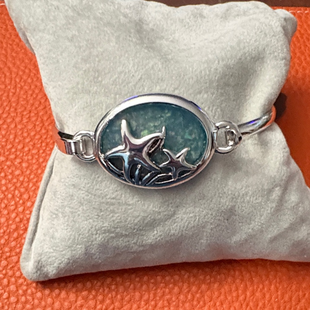 Silver Toned Starfish Bracelet with Blue Accents